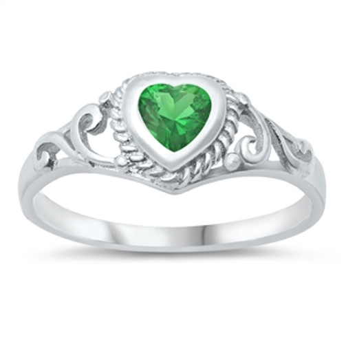Silver CZ Baby Ring - Heart Emerald