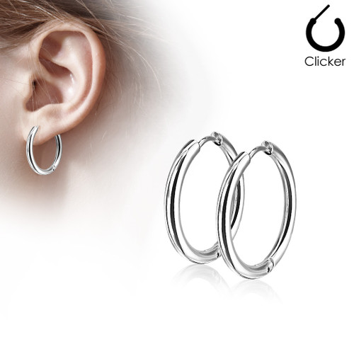 Pair of 316L Stainless Steel Hinge Action Seamless Hoop Earrings