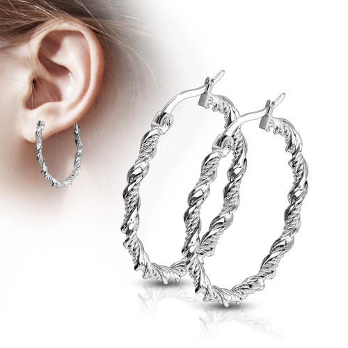 Pair of Braided 316L Stainless Steel Twisted Hoop Earrings