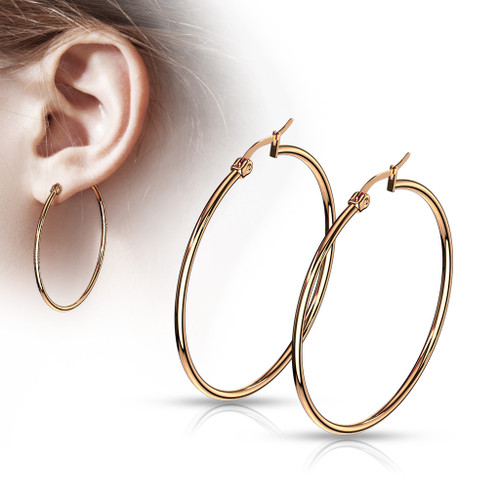 Pair of Rose Gold IP 316L Stainless Steel Round Hoop Earrings
