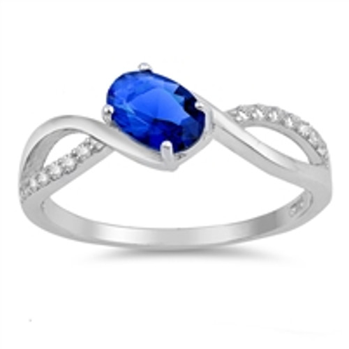 Blue Sapphire and Clear CZ Sterling Silver