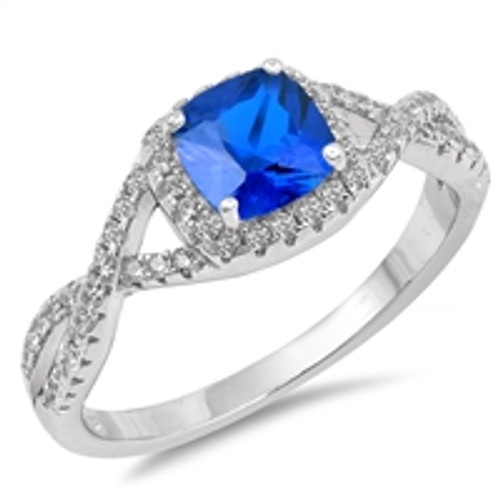 Blue Sapphire, Clear CZ  Sterling Silver