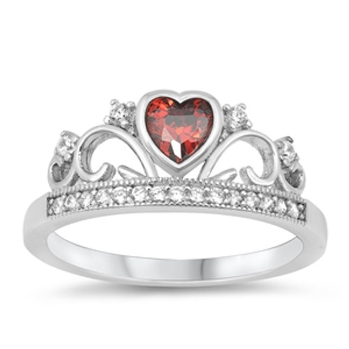 Silver Ring W/ CZ - Heart Crown