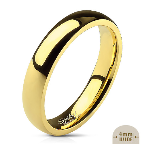 Glossy Polished Gold IP Traditional Wedding Band Ring 316L Stainless Steel