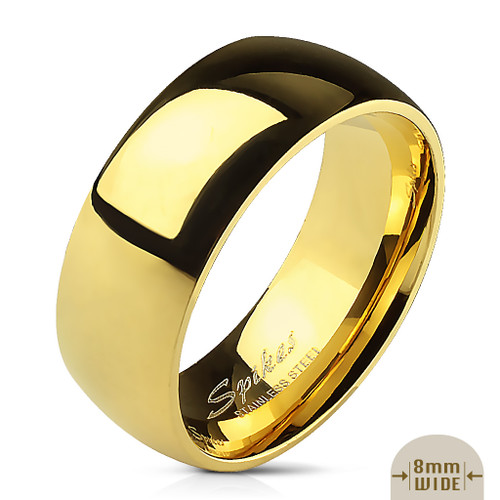 Glossy Polished Gold  Traditional Wedding Band  Stainless Steel
