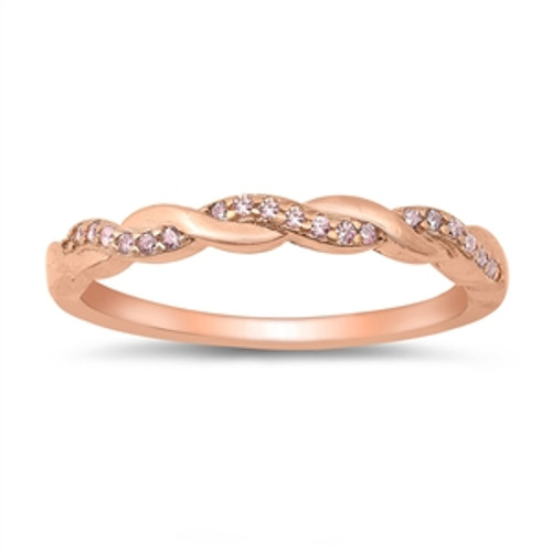 925 Sterling Silver Rose Gold Twisted CZ Band