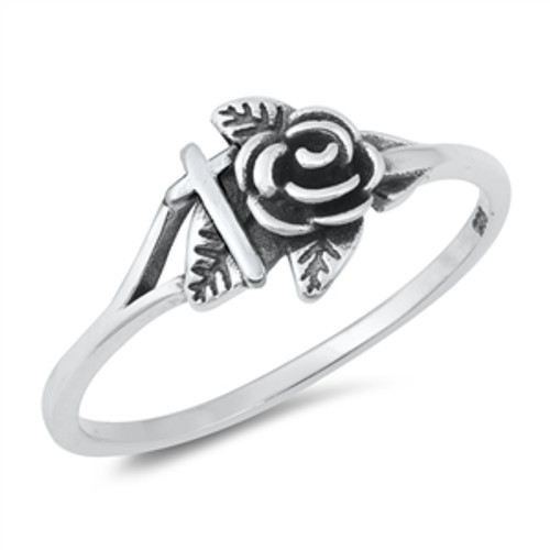 Silver Ring - Cross and Rose