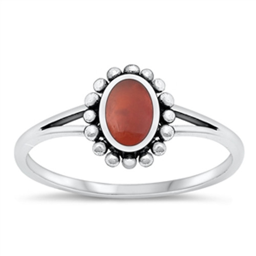 Red Agate Silver Stone Ring