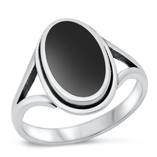 Black Agate Silver Stone Ring