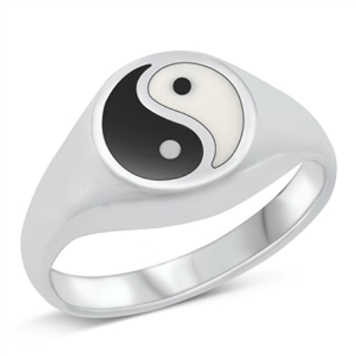 Silver Stone Ring - Yin Yang High Polish