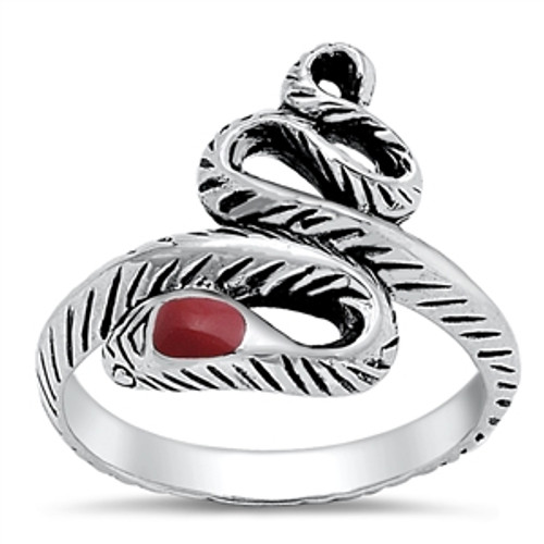 Silver Stone Ring Red Agate Snake