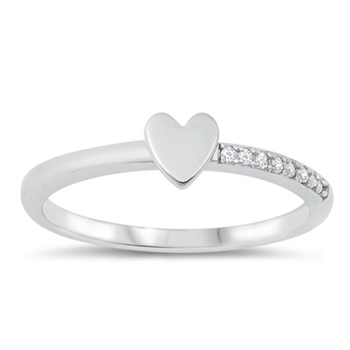Silver CZ Ring - Heart Band