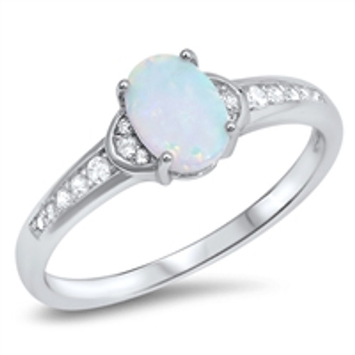 Silver CZ & Opal Ring