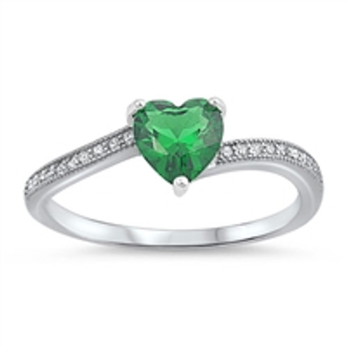 Silver Ring W/ CZ - Heart Emerald