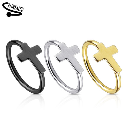 Cross IP Over 316L Surgical Steel Nose Ring