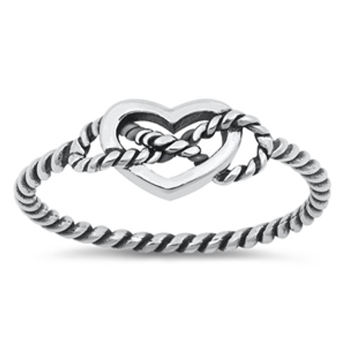 Silver Ring - Heart Rope