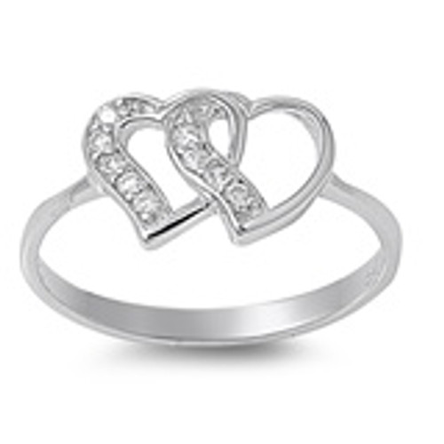 Silver CZ Ring - Linking Hearts