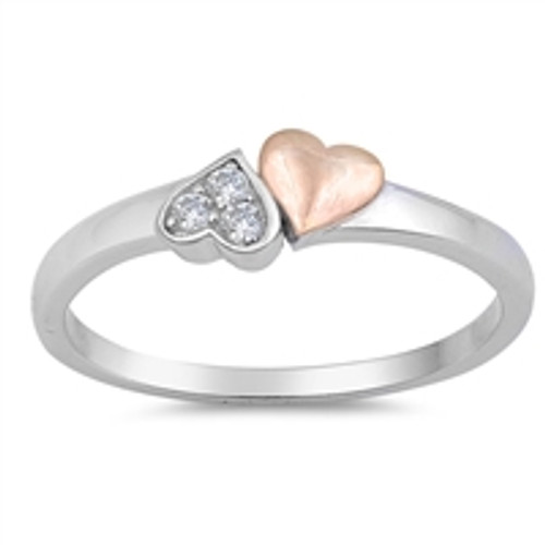 Silver CZ Ring - Two Hearts