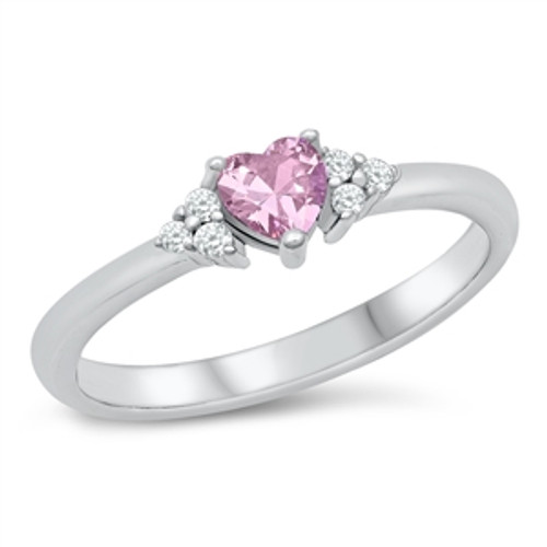 Silver CZ Ring - Pink Heart