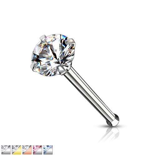 Prong Set Round CZ Top 316L Surgical Steel Nose Bone Stud Rings