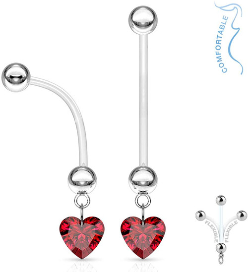 Heart Gem Dangle Bio Flex Pregnancy Navel Ring