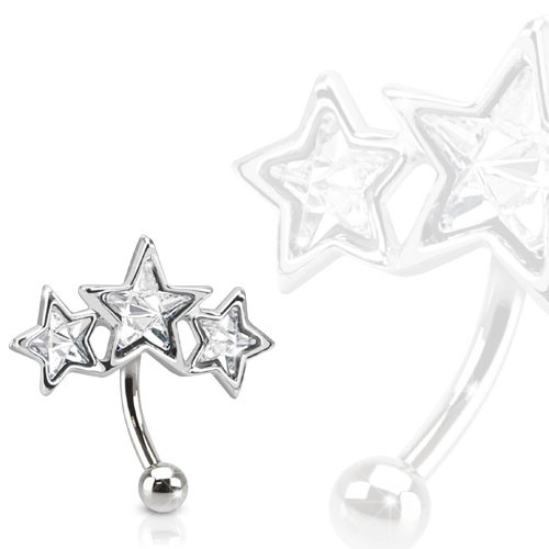 Triple Star 316L Surgical Steel Eyebrow Curve with Paved Star Shaped CZs