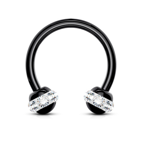 Crystals Black PVD Over 316L Surgical Steel Horseshoes for Ear Cartilage, Daith