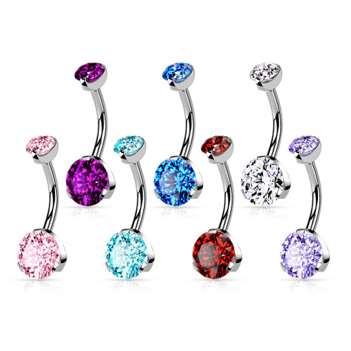 Prong Set Round CZ & Internally Threaded Prong Set CZ Top 316L Surgical Steel Navel Ring