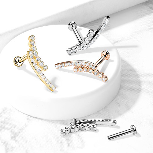 Double Lined CZ Paved Curve Top  Surgical Steel Labret