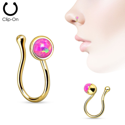 Opal Gem Gold IP Non Piercing Nose Clip