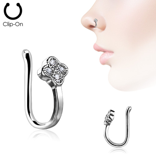 CZ Paved Dia Flower Non Piercing Nose/ Ear Clips