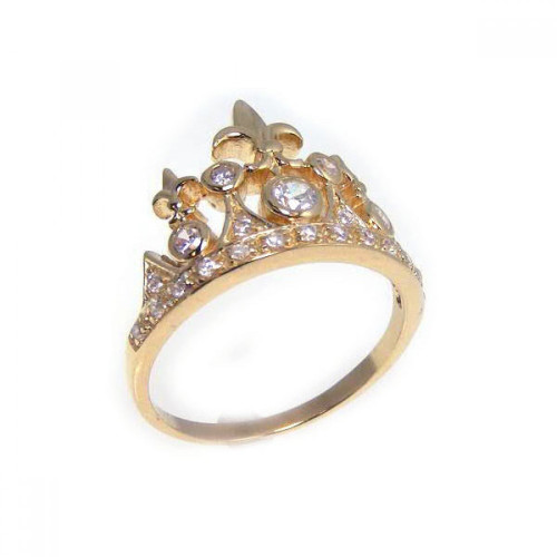 Sterling Silver 925 Gold Plated CZ Tiara Crown Ring