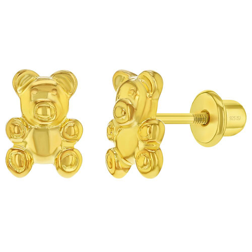 925 Sterling Silver Yellow  Back Teddy Bear Earrings