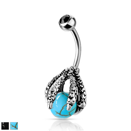 Set Dragon Claw Holding Ball with Black Crystal Set Top 316L Surgical Steel Belly Button Navel Rings