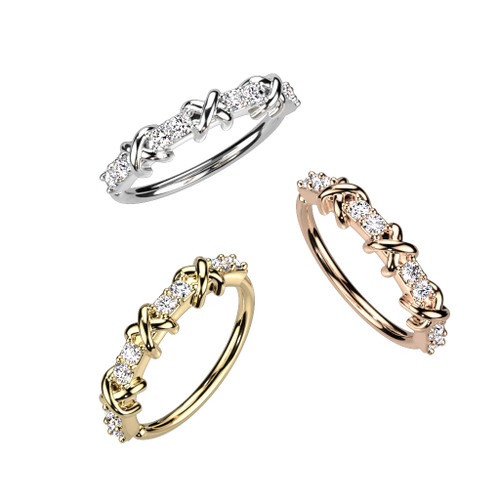 Alternating Pave CZ and Criss Cross Bendable Hoop