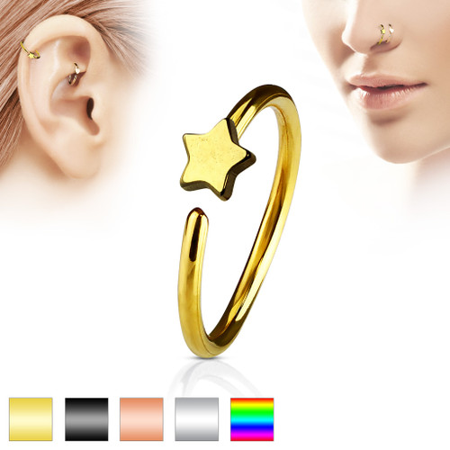 Star IP Plating over 316L Surgical Steel Hoop Ring for Nose & Ear Cartilage