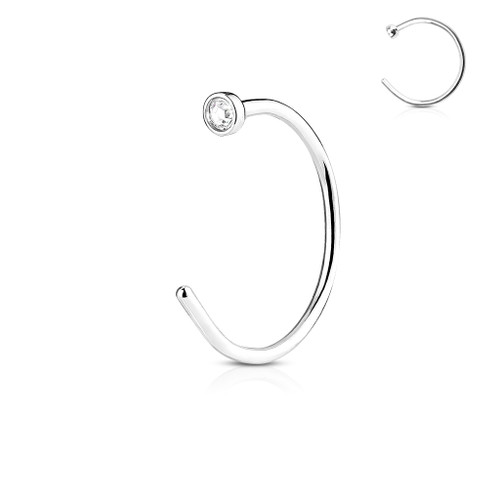 Clear Gemmed Top 316L Surgical Steel Nose Hoop Ring