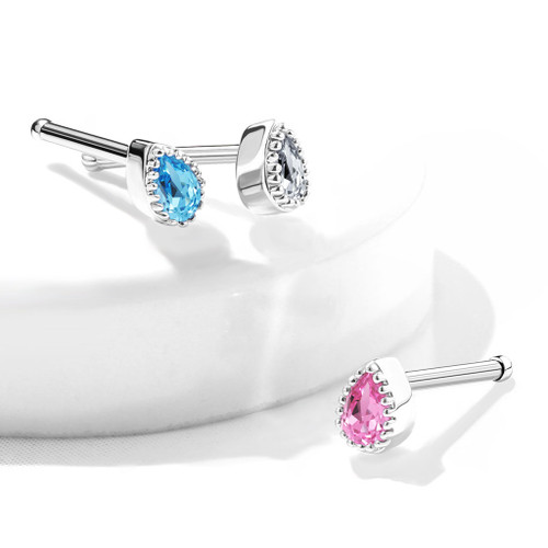 Gem Set Tear Drop 316L Surgical Steel  Nose Stud Rings