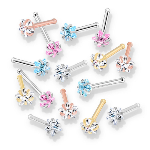 Prong Set Star CZ Top 316L Surgical Steel Nose Bone Stud Rings