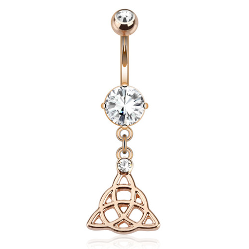 Celtic Knot Dangle 316L Surgical Steel Over Rose Gold Plated Navel Ring