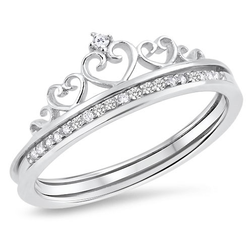 Sterling Silver Crown Ring with CZ'S