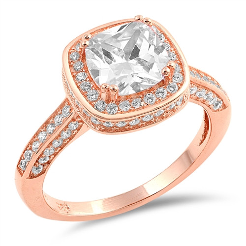 Rose Gold Plated CZ Stone with Halo Ring