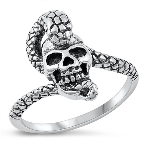 Silver Ring - Skull with Snake  Ring Sterling Silver Ring - 925