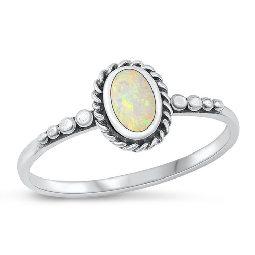 Silver White Lab Opal Stone Ring