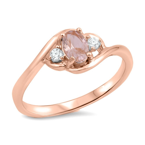 Rose gold oval morganite stone with 2 round cz/s