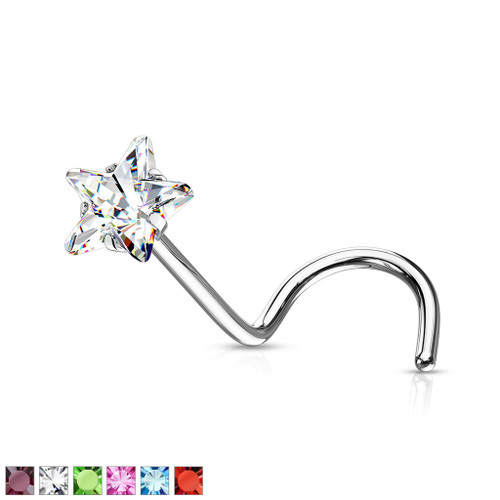 Star Set CZ Top 316LSurgical Steel Nose Screw Rings