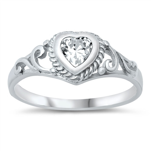 Silver CZ Baby Ring - Heart