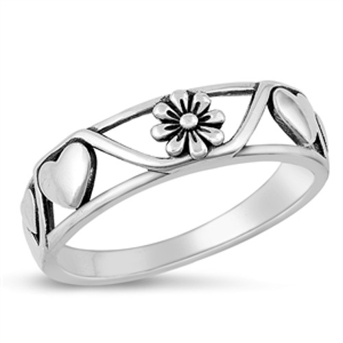 Silver Ring - Heart & Flower