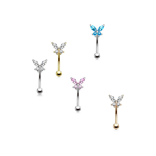 Butterfly CZ Prong Set Top 316L Surgical Steel Eyebrow Rings/ Curved Barbells