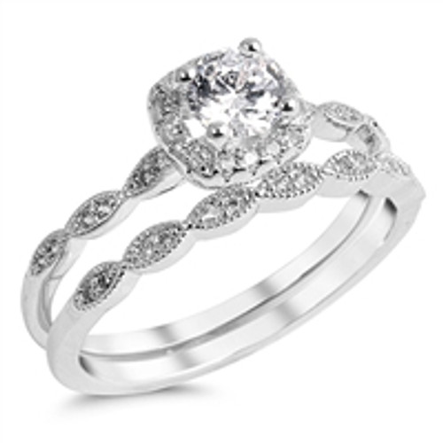 Silver CZ Ring 2 piece set